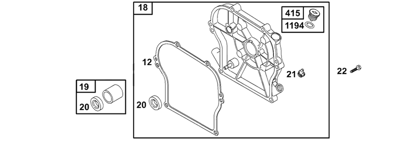 Crankcase Cover/Sump Diagram and Parts List for 133232-1012-XX  Briggs and Stratton Engine